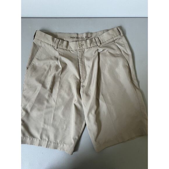 Nike Golf Shorts Men 33 Dri-Fit Khaki Embroidered Logo 11" Inseam Pleated - Picture 1 of 4